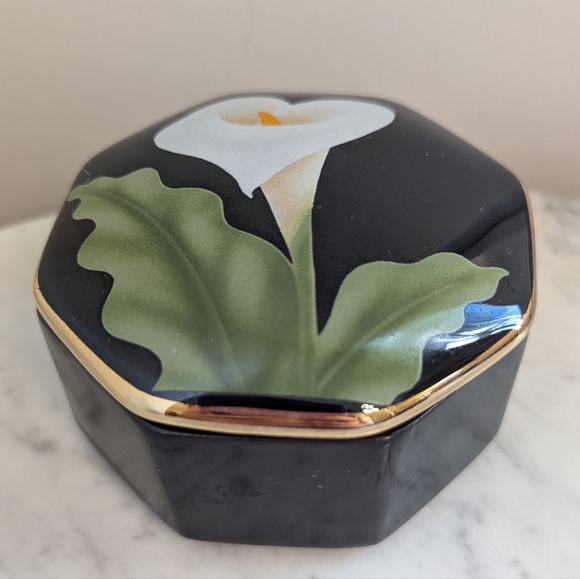Otagiri Porcelain Lidded Trinket Box With Large Calla Lily - Picture 8 of 9